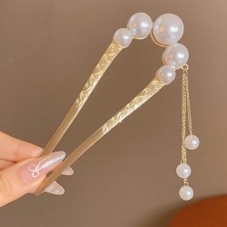 Accesoriu de par modern Japonez pentru cocuri din metal JPN10JJ Auriu cu perle